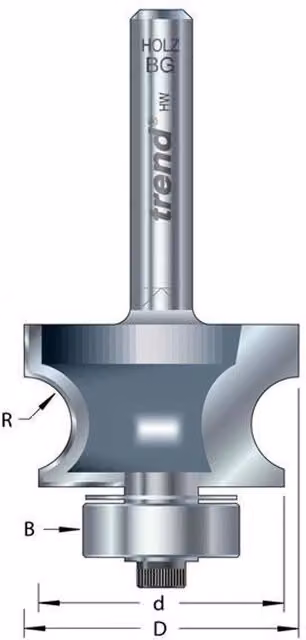 TREND 9/73 X 1/2 Tct Bearing Guided Corner Bead Cutter 7.0 Radius Grey
