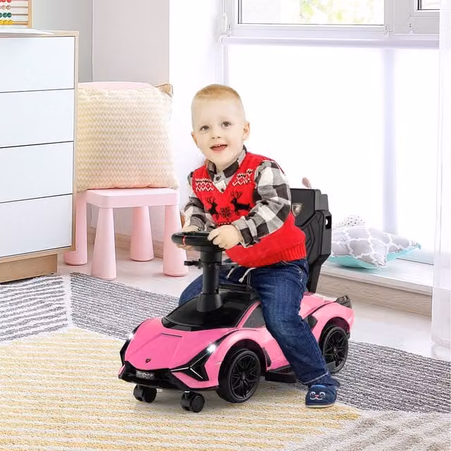 Costway 3-in-1 Kids Ride on Push Car with Push Handle and Light and Sound Effects, Pink