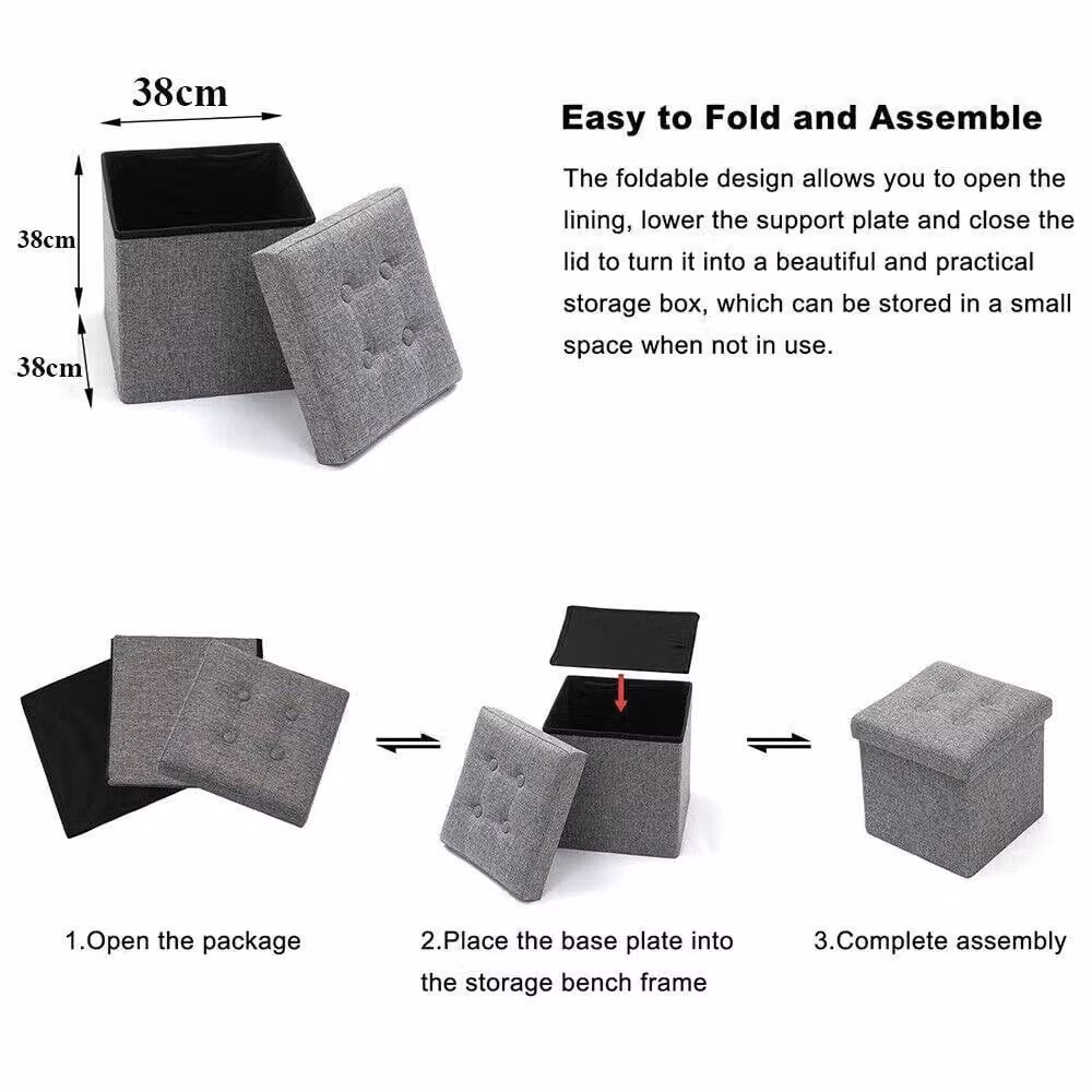 Dprodo Linen Storage Ottoman Folding Foot Rest Stool in Light Grey, W/D/H: 38 x 38 x 38 cm – 7