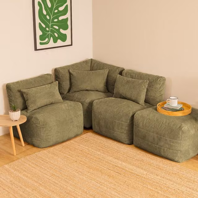 Icon Noa 4-Piece Corner Sofa Set with 2 Recliners and 1 Slab in Sage Green Jumbo Cord