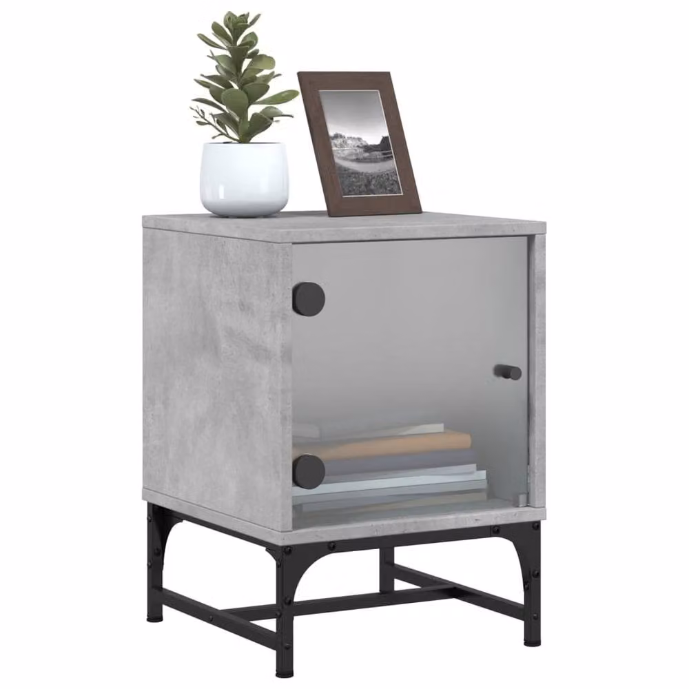 Berkfield Home Bedside Cabinets with Glass Doors, 2 Pieces, Concrete Grey, W/D/H: 35 x 37 x 50 cm – 3
