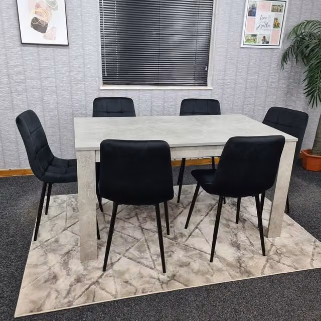 Kosy Koala Modern Grey Rectangular Dining Table with 6 Black Chairs