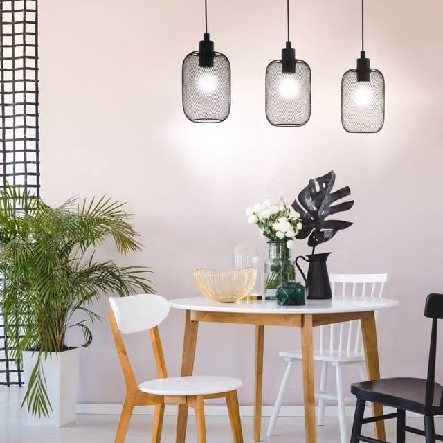 Eglo WRINGTON 3 Set Black Metal Pendant Light with E27 Bulb Socket – 1