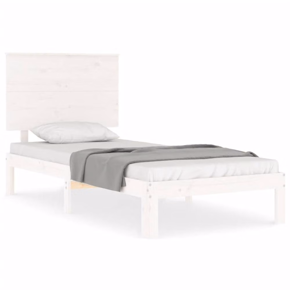 Berkfield Home Beautiful Bed Frame with Headboard in White Solid Pine, W/D/H: 100 x 203.5 x 82.5 cm – 2