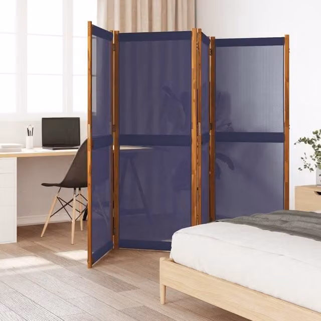Berkfield Home 4-Panel Acacia Wood Room Divider in Blue, W/H: 280 x 180 cm