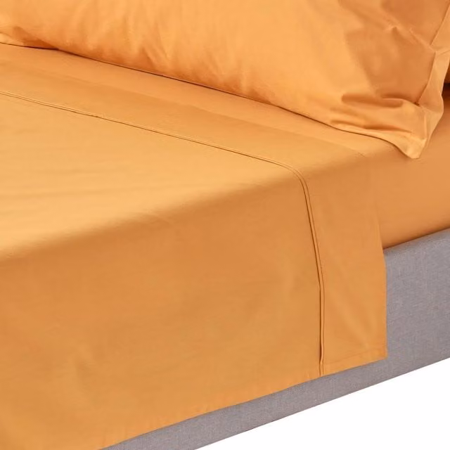 Homescapes 200 Thread Count Egyptian Cotton Percale Flat Sheet, Yellow, 200 x 200 cm