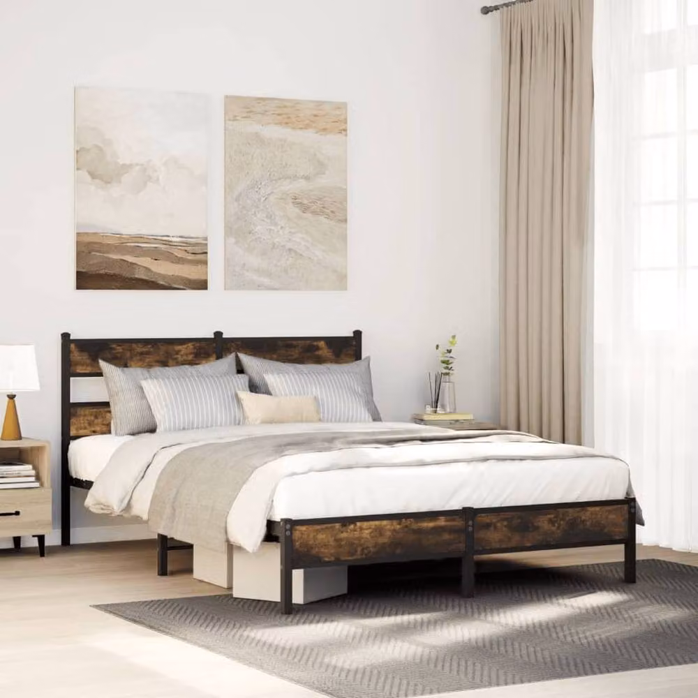 Berkfield Home Single Bed Frame in Smoked Oak and Brown Engineered Wood, W/D/H: 90 x 190 cm – 2