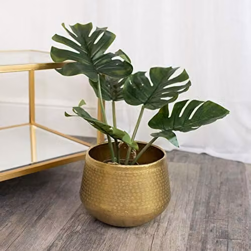Melody Maison Round Geometric Metal Tabletop Planter in Gold or Silver, W/D/H: 24 x 24 x 21 cm – 1