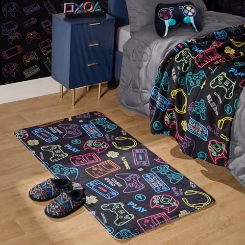 OHS Black Gaming Rug for Kids and Teens, Non-Slip and Washable, W: 65 cm, L: 120 cm