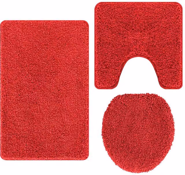 Berkfield Home 3 Piece Red Non-Slip Bath Mat Set – 1