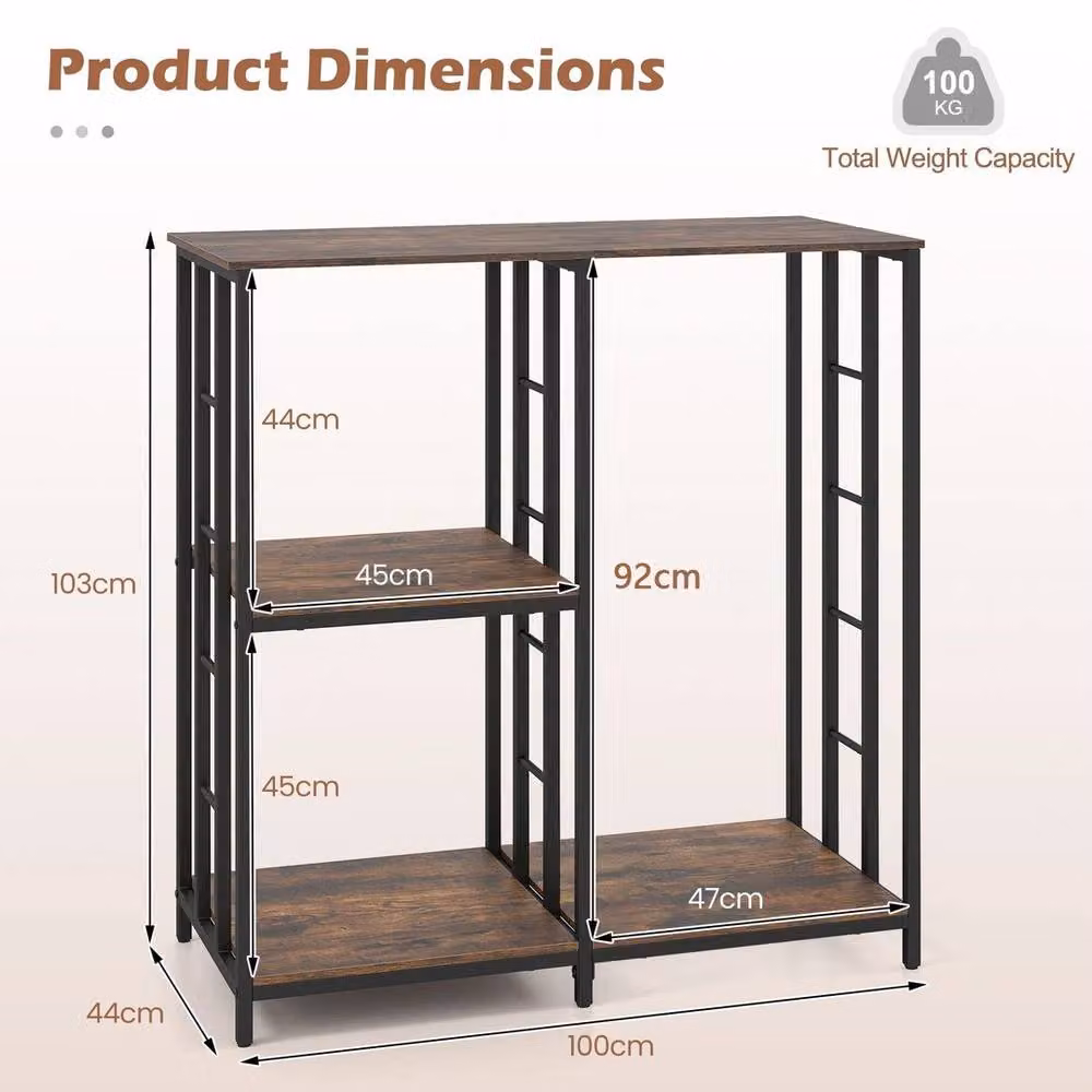 KORVIXA Industrial Kitchen Baker's Rack and Coffee Bar Table in Brown and Black, W: 90 cm, H: 75 cm – 2