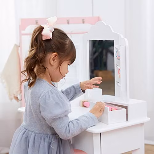 Teamson Fantasy Fields Little Princess Anna Kids Dressing Table and Stool Set in White – 4