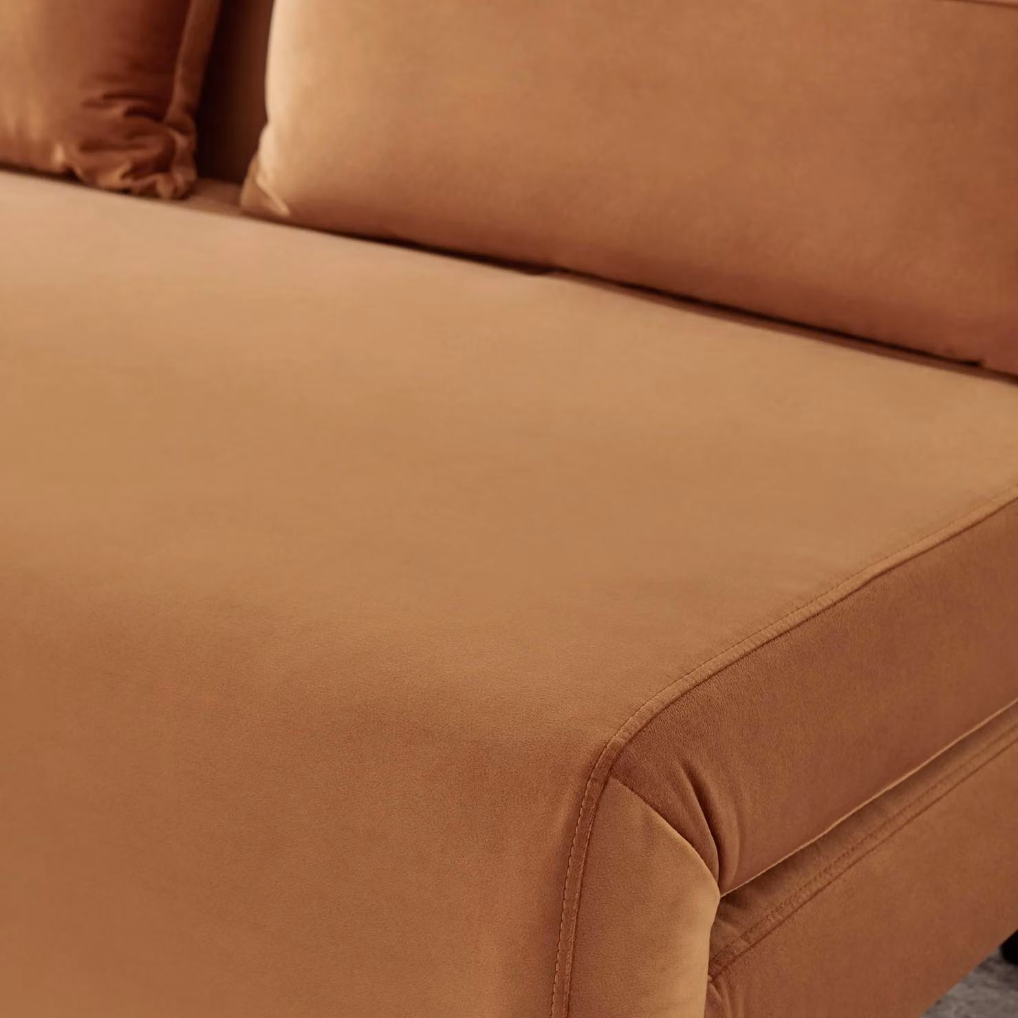 FurnitureboxUK Bobby Double Folding Sofa Bed in Orange Velvet with Solid Wood Frame and Scatter Cushions – 3