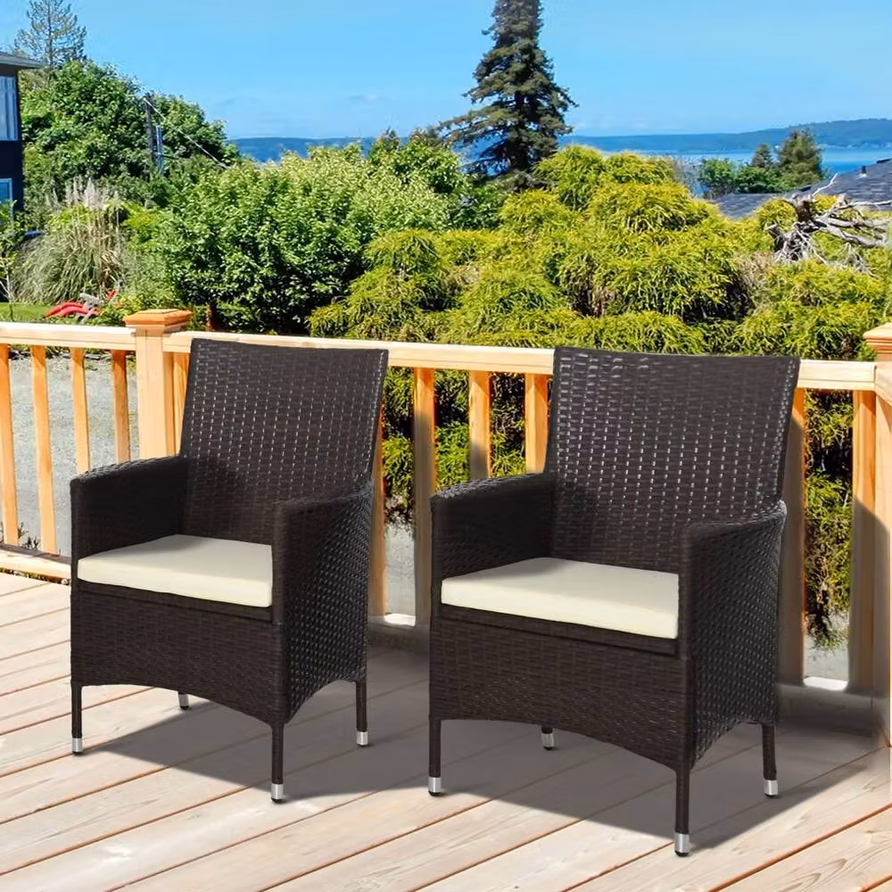 Wyld Haus Dodone Deep Coffee PE Rattan Outdoor Dining Armchairs, Set of 2, White and Brown – 3