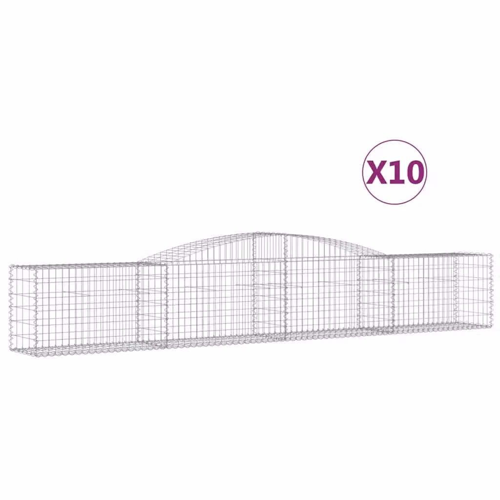 Berkfield Home Arched Gabion Baskets, 10 Piece Set, Silver Galvanised Steel, W: 400 cm, D: 50 cm, H: 60-80 cm – 2