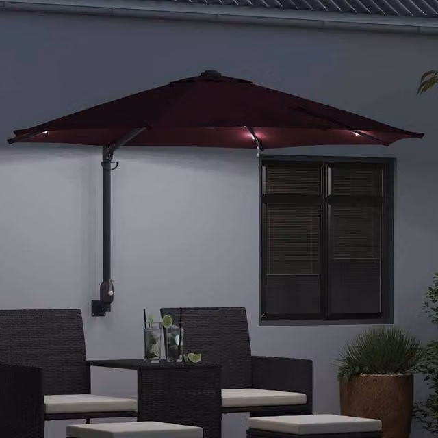 Berkfield Home Wall-mounted Garden Parasol with LEDs, Bordeaux Red