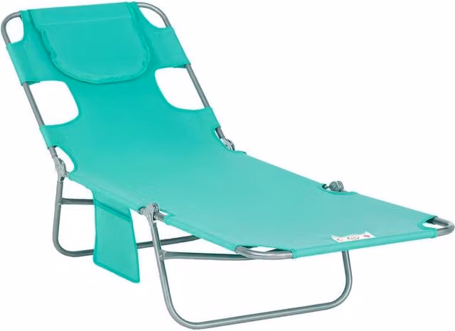 FLAVORA Green Metal Sun Lounger with Reading Hole for Adults – 1
