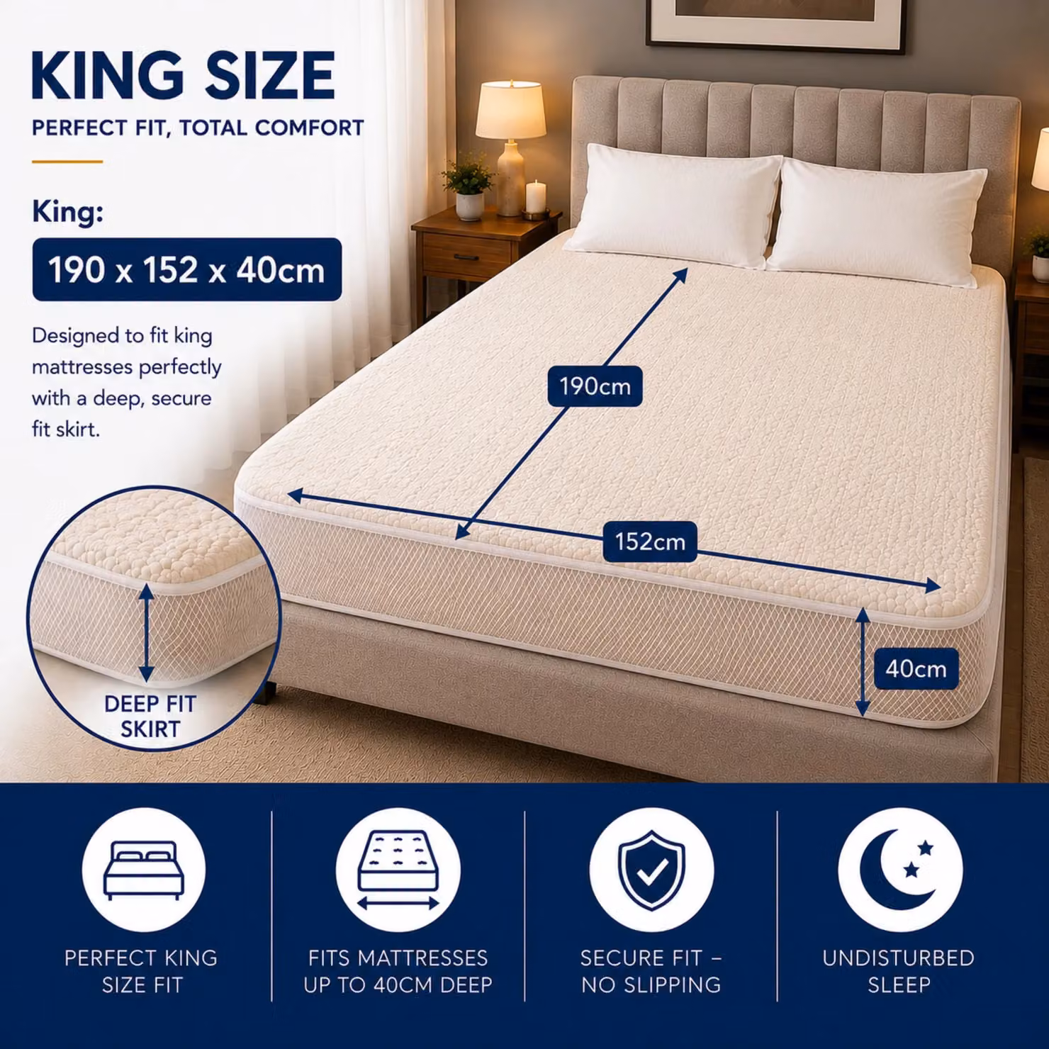 MYLEK White Fleece Electric Heated Fitted Mattress Cover, King Size, 180 x 200 cm – 2