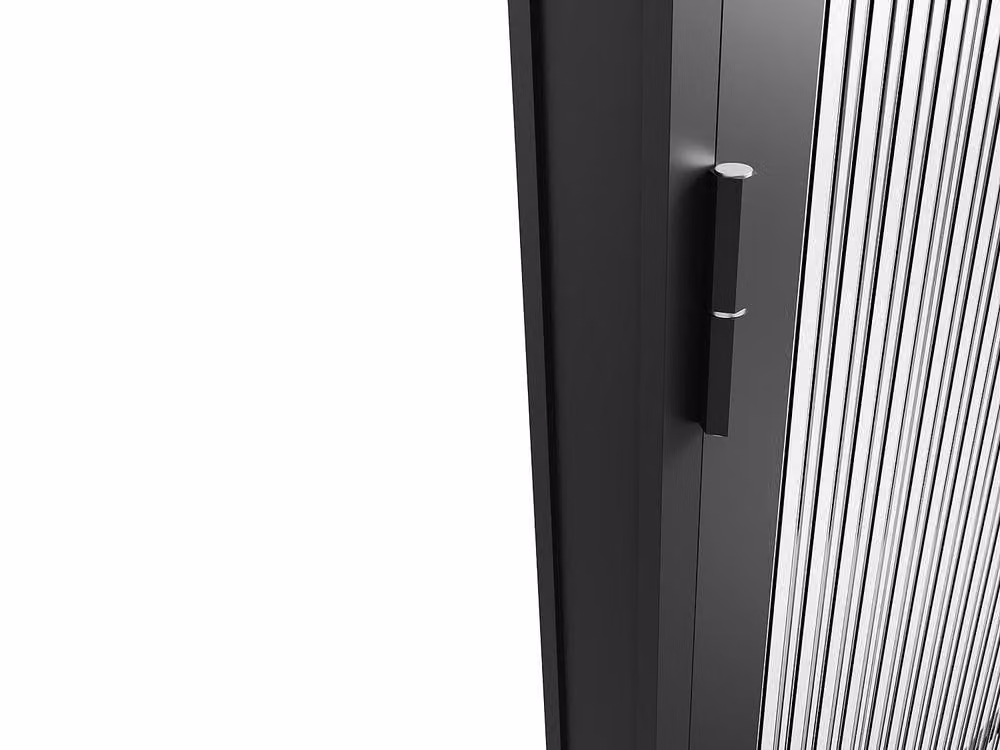 Loxton Reversible Modern Door Unit in Black with Aluminium and Textured Tempered Glass, H: 204 cm x W: 73 cm – 5