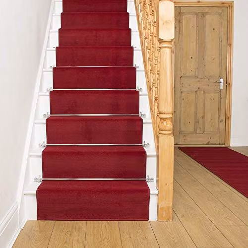 runrug Red Plain Stair Runner Carpet, W: 70 cm, L: 480 cm – 4