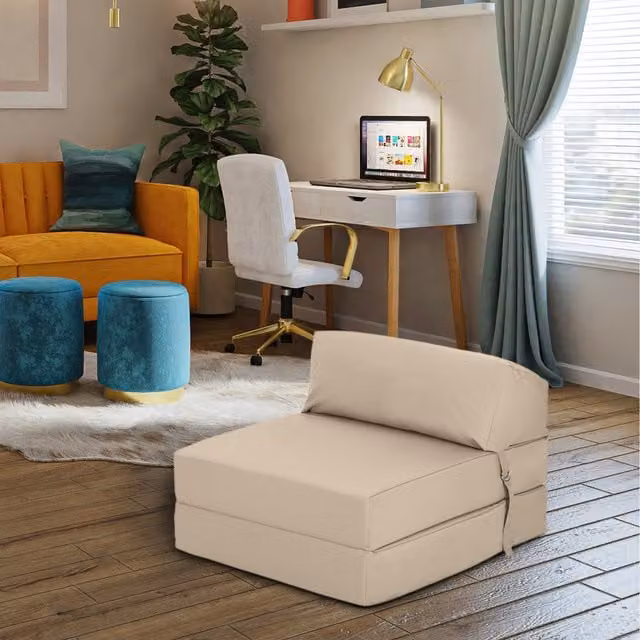 Ready Steady Bed Single Z Foldable Sofa Bed and Guest Mattress in Beige, 90 x 190 cm