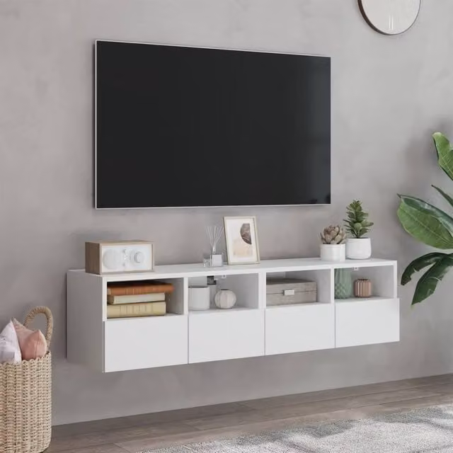 Berkfield Home Set of 2 Modern White Matt TV Wall Cabinets in Engineered Wood W/D/H: 60 x 30 x 30 cm – 1