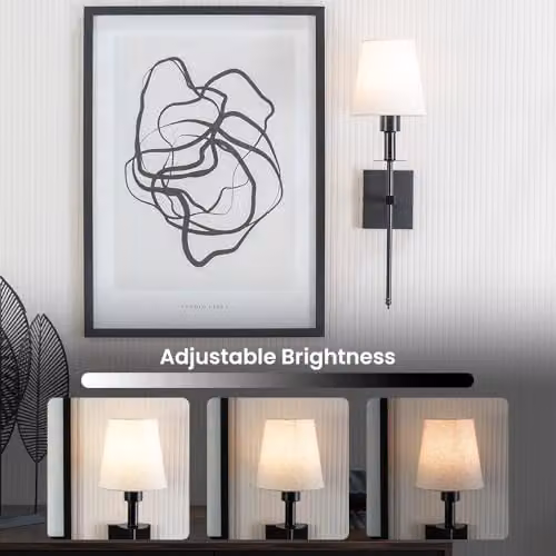 ValueLights Rechargeable LED Wall Light with Fabric Shade and Remote Control, Dimmable Touch Control Sconce in Black – 2