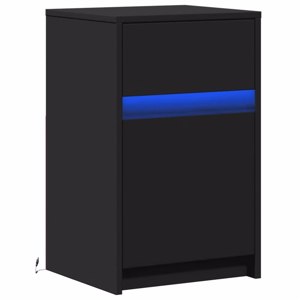 Berkfield Home Modern Black Bedside Cabinet with Integrated LED Lighting and Matt MDF Finish – 2