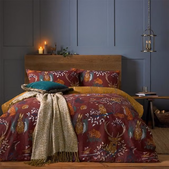 Make it a Home Enchanted Woodland Floral Duvet Cover Set, Red and Multicolour, 90 x 200 cm