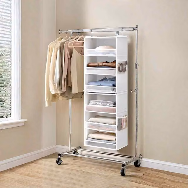 The Bazaarist Foldable 6 Tier Hanging Closet Organizer in White