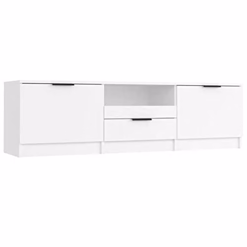 vidaXL Modern White TV Stand with Storage Shelves, W/D/H: 140 x 35 x 40 cm