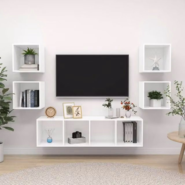 Berkfield Home 5 Piece White Minimalist TV Cabinet Set in Matt Engineered Wood – 1