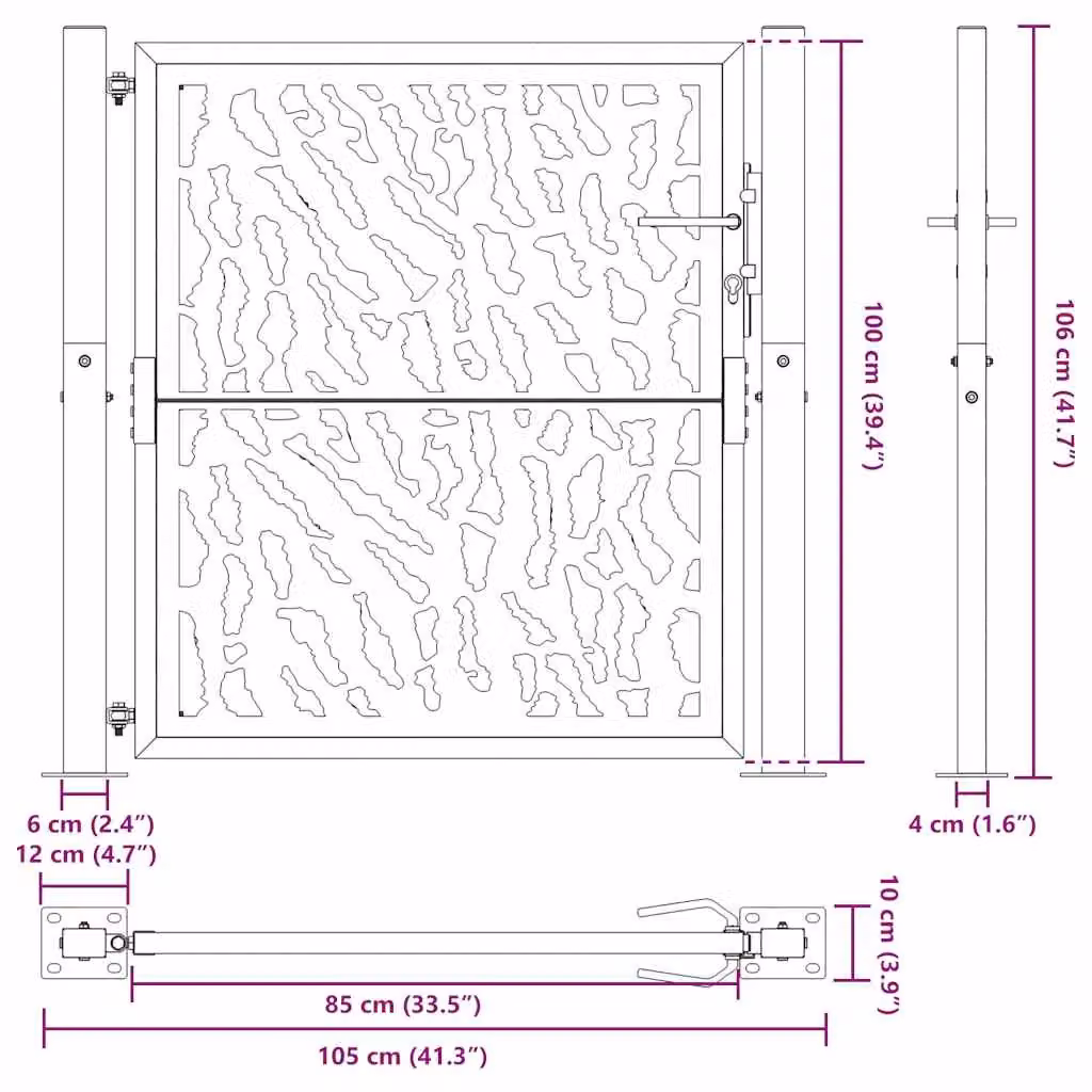 Berkfield Home Black Steel Garden Gate, W: 105 cm, H: 106 cm – 8