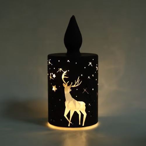 Shatchi Black and Gold Etched Glass LED Tabletop Lantern for Christmas, Weddings and Parties, Height: 17 cm – 3