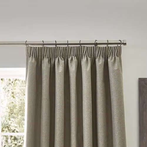 Riva Home Dawn Textured Blackout Pencil Pleat Curtains, Thermal Lined Pair, Beige, Width: 229 cm, Drop: 137 cm – 2
