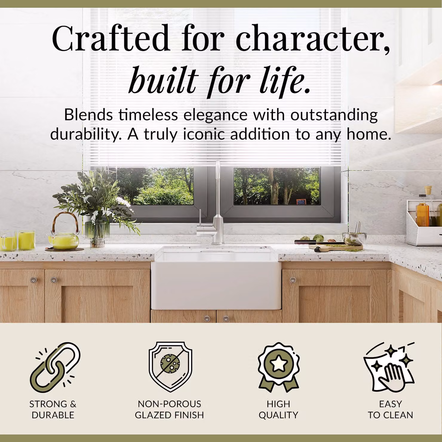 Balterley White Fireclay Butler Kitchen Sink with 1 Bowl and Tap Ledge, W/D/H: 59.5 x 45 x 22 cm – 2