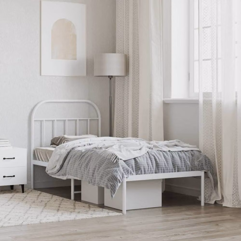 Berkfield Home Metal Bed Frame with Headboard in White, W/D/H: 90 x 190 cm Single – 2