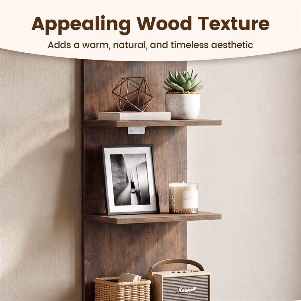 PAWNORA Brown Wooden and Metal Industrial Wall-Mounted Organizer, W: 100 cm, D: 15 cm, H: 15 cm – 2
