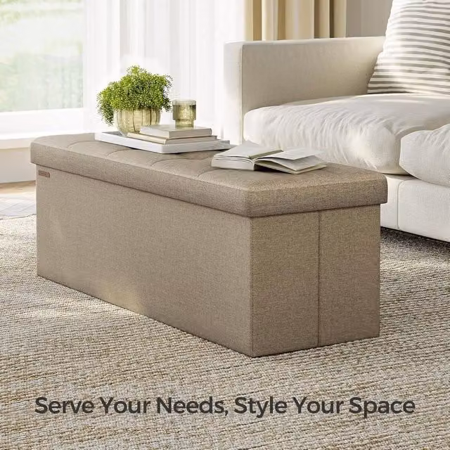 SONGMICS Large Storage Ottoman Bench in Camel