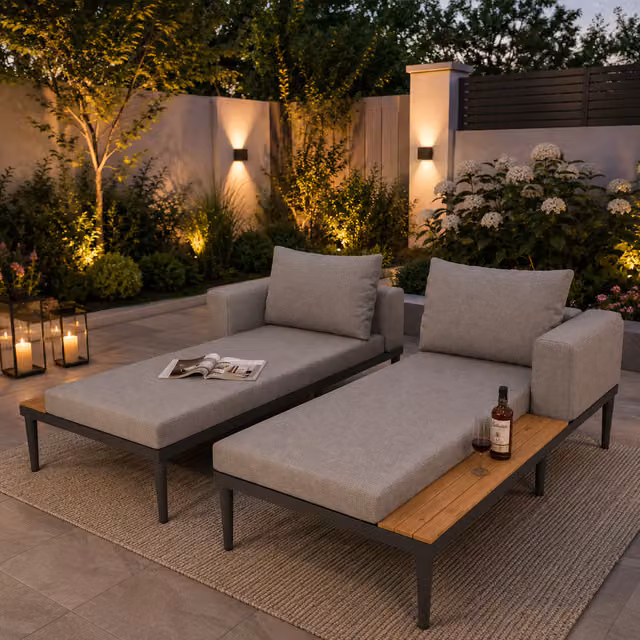 Aosom UK Modular Outdoor Double Chaise Lounge with Powder Coated Steel Frame, Grey, W: 140 cm, D: 150 cm, H: 55 cm – 1