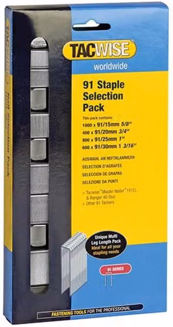 Tacwise 91 Narrow Crown Divergent Point Galvanised Steel Staples, 2800 Pack, Grey