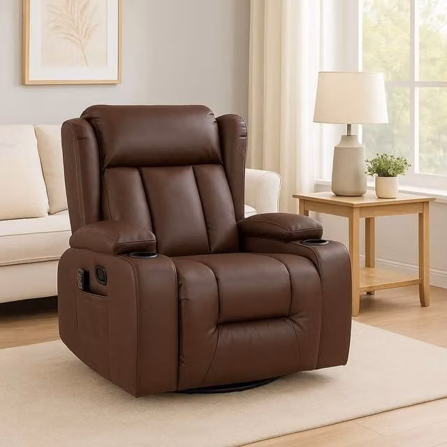 LUXURY LIFE Carrington Brown Leather Recliner Armchair with 10-in-1 Massage and Heat Functions, W/D/H: 104 x 90 x 96 cm – 1
