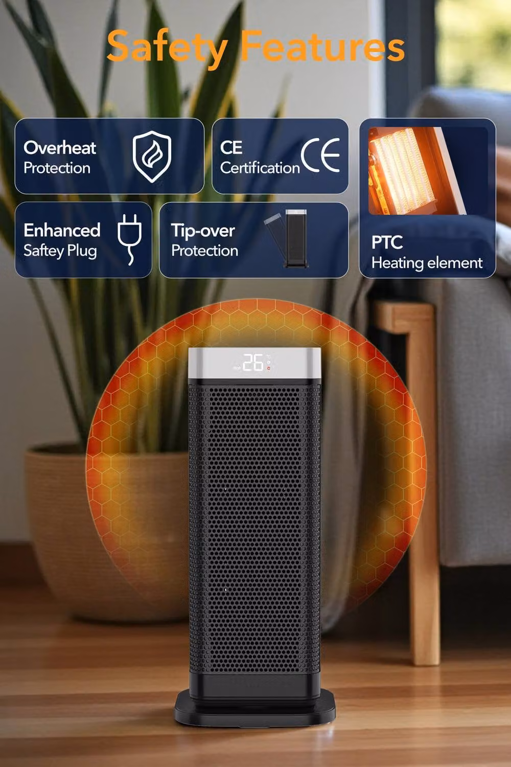 Air Pro Portable Electric Ceramic Space Heater with LED Display and Remote Control, Black – 4