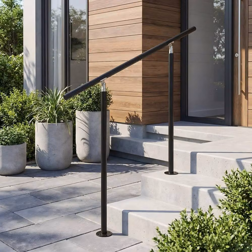 VOGREX Black Galvanised Steel Round Outdoor Porch and Step Handrail – 4