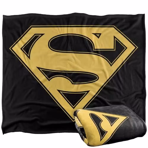 Warner Bros. Superman Gold and Black Shield Silky Touch Super Soft Fleece Throw Blanket W: 152 cm, D: 127 cm