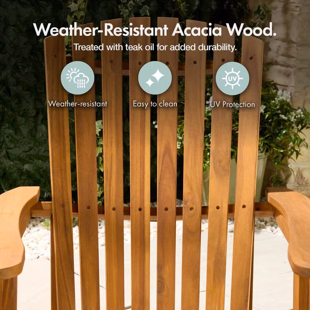 VonHaus Hudson Acacia Wooden Adirondack Garden Chair and Matching Footstool in Brown – 3