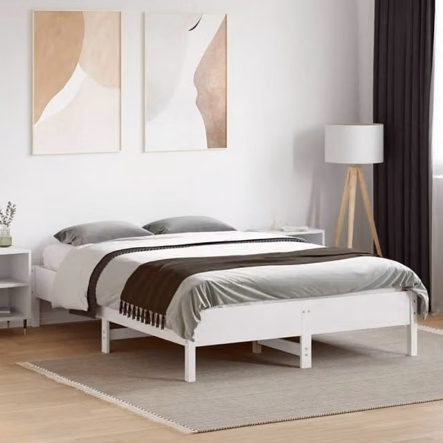 Berkfield Home Beautiful Solid Wood Bed Frame with Lift Up Base, White, W/D/H: 140 x 190 x 36.5 cm