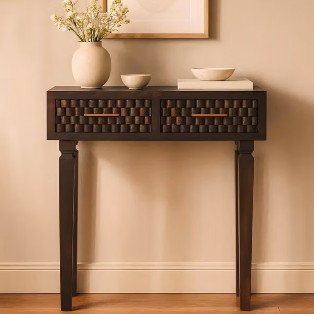 Aosom UK Arno Solid Mango Wood Console Table with 2 Drawers, Brown, W: 80 cm, D: 35 cm, H: 82 cm