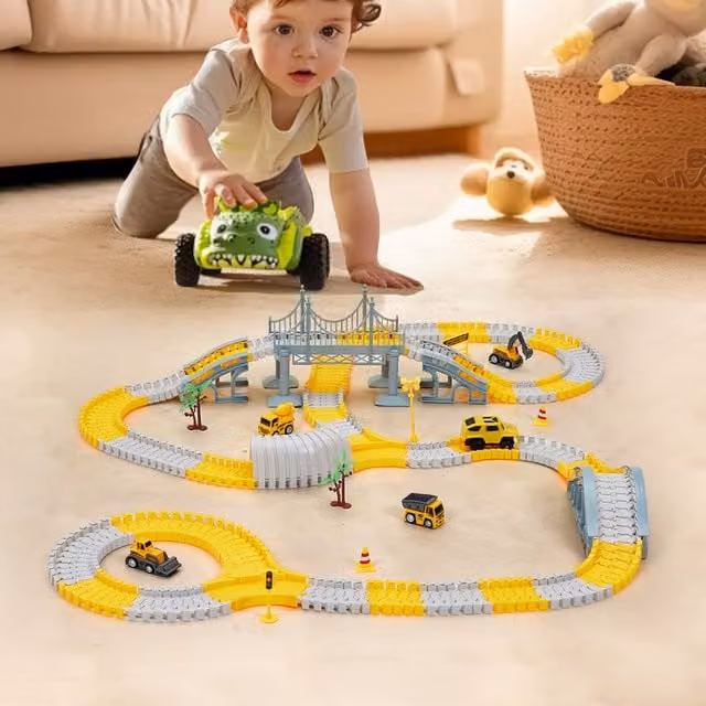 Kidkid Motorised Construction Race Track Toy Set in Yellow