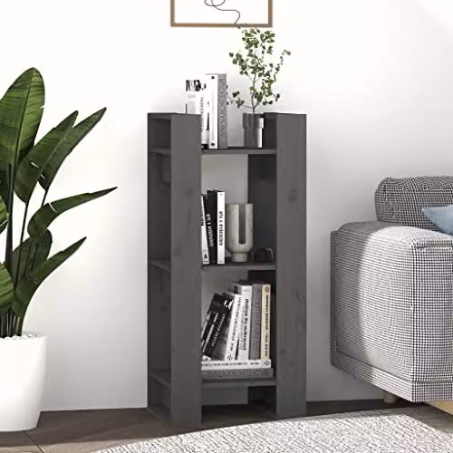 vidaXL Grey Solid Wood Pine Book Cabinet and Room Divider W/D/H: 41 x 35 x 91 cm – 4